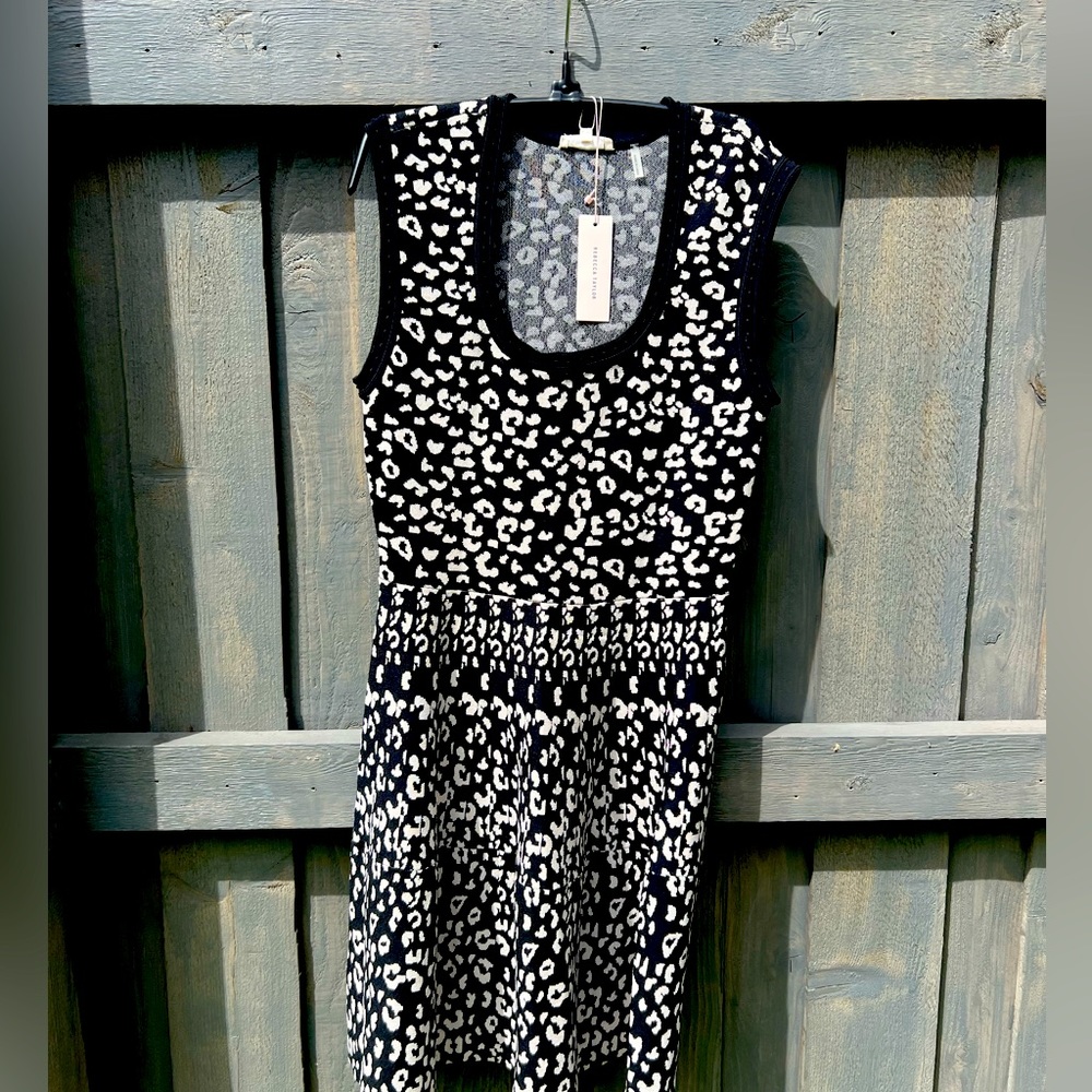 Rebecca Taylor Black & White Leopard Stretch Dress